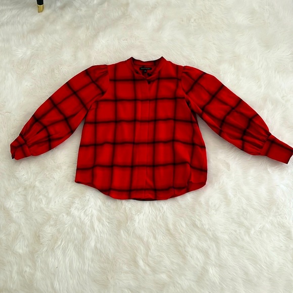 Banana Republic Balloon-Sleeve Button Up Red Plaid Shirt - Size Medium - Picture 1 of 9